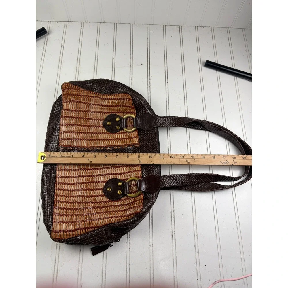Vintage Y2K Boho Brown Woven Studded Western Hobo Rustic Shoulder Bag Purse